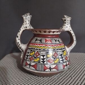 Vintage Cusco Peru Hand Painted Tribal Folk Art Terra Cotta Vase